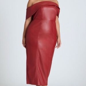 Eloquii Off-Shoulder Red Leather Dress